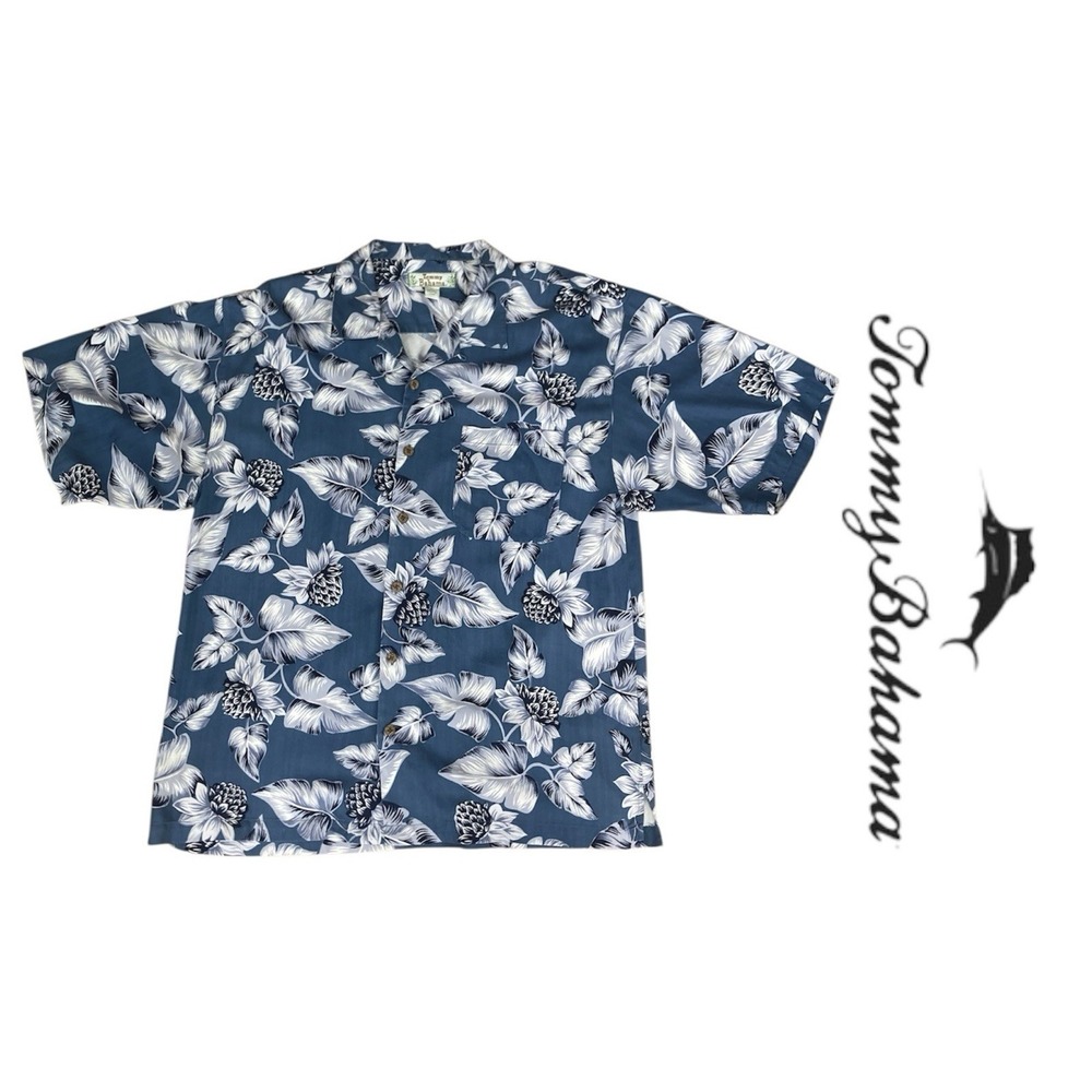 Men's Tommy Bahama Blue Periwinkle White Floral 100% Silk Hawaiian Shirt XL